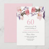 Waterverf van roze pekelaar 60e verjaardag Uitnodi Kaart (Voorkant / Achterkant)