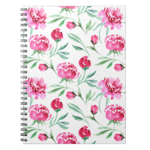 Waterverf van roze pony-bloemen, naadloos patroon notitieboek