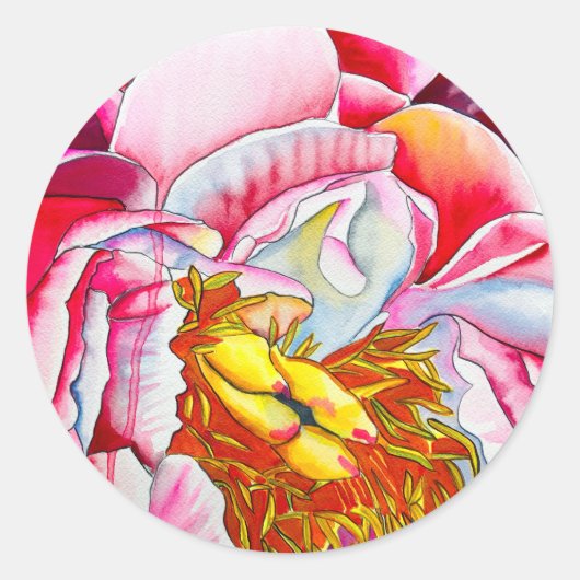 Waterverf van roze pony's ronde sticker (Voorkant)