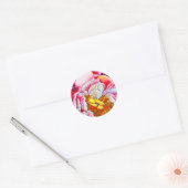 Waterverf van roze pony's ronde sticker (Envelop)