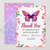 Waterverf van roze vlinder Florence Lijst Birthday Bedankkaart (Voorkant / Achterkant)
