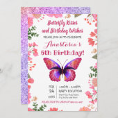 Waterverf van roze vlinder Florence Lijst Birthday Kaart (Voorkant / Achterkant)