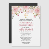 Waterverf van Rozen Floral Eerste Heilige Communie Magnetische Uitnodiging (Voorkant / Achterkant)