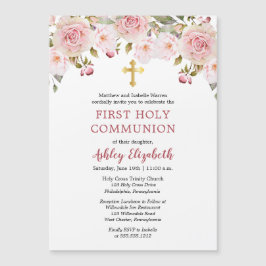 Waterverf van Rozen Floral Eerste Heilige Communie Magnetische Uitnodiging