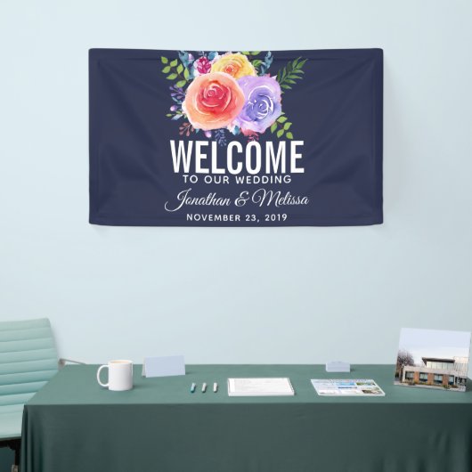 Waterverf van Rozen in kleur Floral Weddenschap We Spandoek (Beurs)
