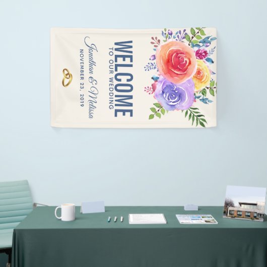 Waterverf van Rozen in kleur Floral Weddenschap We Spandoek (Beurs)