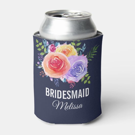 Waterverf van Rozen van kleur Floral Bridesmaid Blikjeskoeler (Blikje Voorkant)
