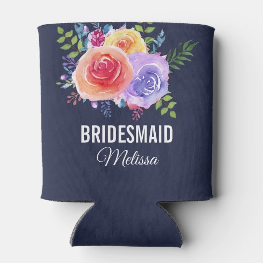 Waterverf van Rozen van kleur Floral Bridesmaid Blikjeskoeler (Achterkant)