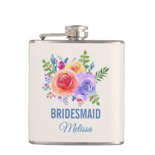 Waterverf van Rozen van kleur Floral Bridesmaid Heupfles