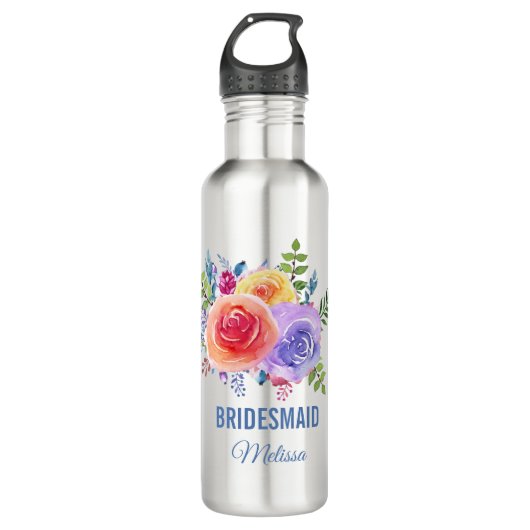 Waterverf van Rozen van kleur Floral Bridesmaid Waterfles (Voorkant)