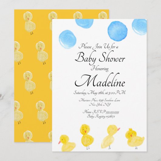 Waterverf van rubber Eenden, gekleurd Baby shower Kaart (Voorkant / Achterkant)