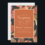 Waterverf van Rust Terracotta Floral 90th Birthday Kaart<br><div class="desc">Elegant roest,  verbrand sinaasappel,  en terracotta waterverf floral op zwarte 90th Surprise verjaardagsfeestuitnodigingen aangepast aan jouw naam en partijinformatie.</div>
