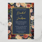 Waterverf van Rustic Bloom Floral Lijst Wedding Folie Uitnodiging (Voorkant)