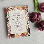 Waterverf van Rustic Bloom Floral Lijst Wedding Folie Uitnodiging<br><div class="desc">Een showstopper in rijke aardtonen,  deze elegante uitnodiging voor een florale bruiloft of herfst- of winterbruiloften bevat uw details die zijn opgesteld door waterverf rozen,  mums en groenheden in bijtende herfstkleuren,  waaronder perzik,  ivoor,  brij,  Bourgogne en groen. Goudfolietrim maakt het zoeken naar een luxe aanraking compleet.</div>