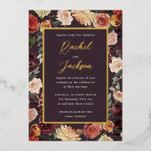 Waterverf van Rustic Bloom Floral Lijst Wedding Folie Uitnodiging (Voorkant)