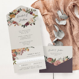 Waterverf van Rustic Bloom Floral Wedding All In One Uitnodiging