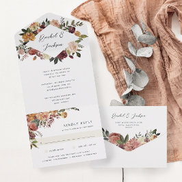 Waterverf van Rustic Bloom Floral Wedding All In One Uitnodiging