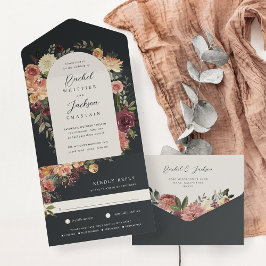 Waterverf van Rustic Bloom Floral Wedding All In One Uitnodiging