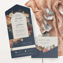 Waterverf van Rustic Bloom Floral Wedding All In One Uitnodiging