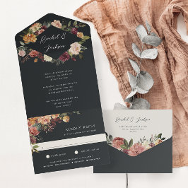 Waterverf van Rustic Bloom Floral Wedding All In One Uitnodiging