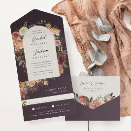 Waterverf van Rustic Bloom Floral Wedding All In One Uitnodiging