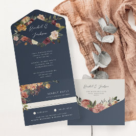 Waterverf van Rustic Bloom Floral Wedding All In One Uitnodiging