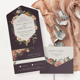 Waterverf van Rustic Bloom Floral Wedding All In One Uitnodiging