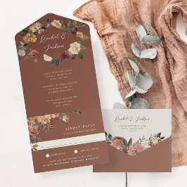 Waterverf van Rustic Bloom Floral Wedding All In One Uitnodiging