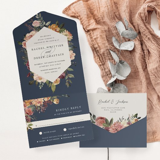 Waterverf van Rustic Bloom Floral Wedding All In One Uitnodiging