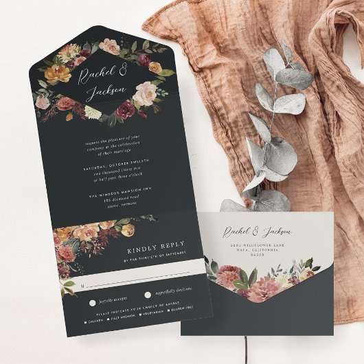 Waterverf van Rustic Bloom Floral Wedding All In One Uitnodiging