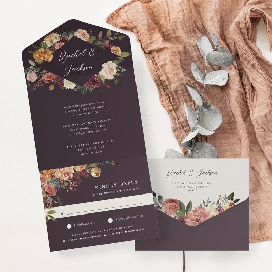 Waterverf van Rustic Bloom Floral Wedding All In One Uitnodiging