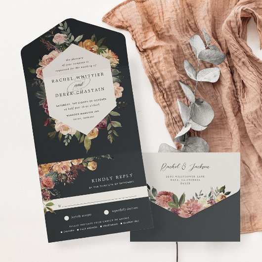 Waterverf van Rustic Bloom Floral Wedding All In One Uitnodiging
