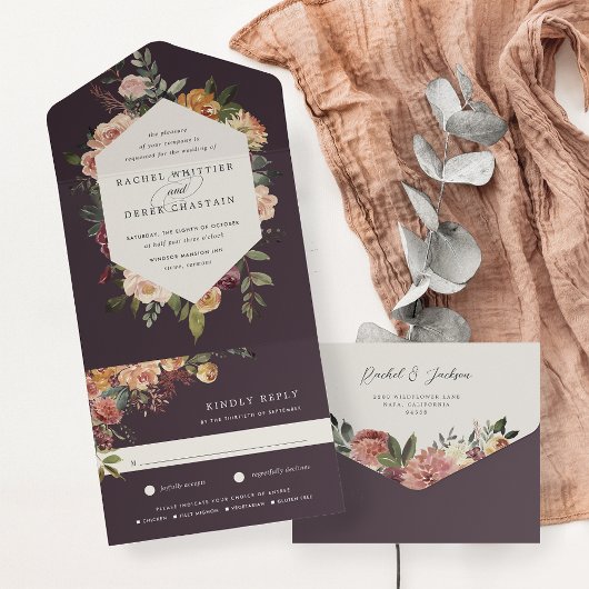 Waterverf van Rustic Bloom Floral Wedding All In One Uitnodiging