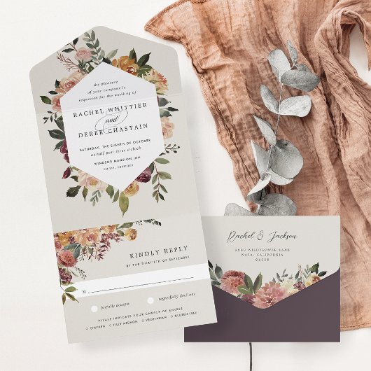Waterverf van Rustic Bloom Floral Wedding All In One Uitnodiging