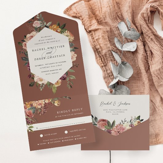 Waterverf van Rustic Bloom Floral Wedding All In One Uitnodiging