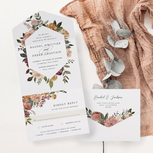 Waterverf van Rustic Bloom Floral Wedding All In One Uitnodiging