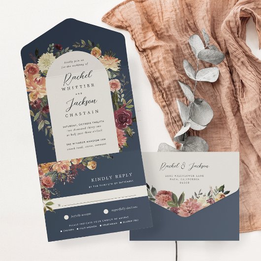 Waterverf van Rustic Bloom Floral Wedding All In One Uitnodiging