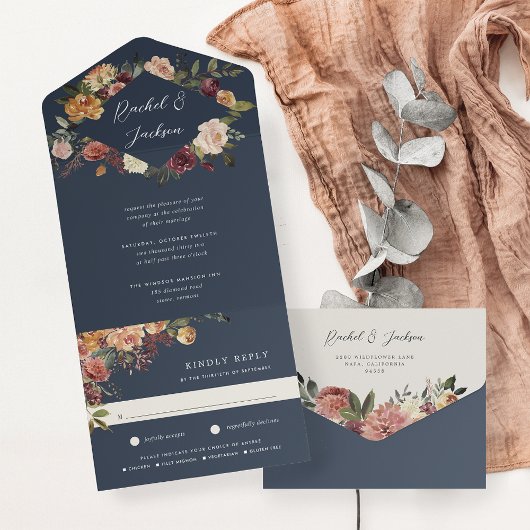 Waterverf van Rustic Bloom Floral Wedding All In One Uitnodiging