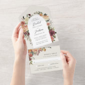 Waterverf van Rustic Bloom Floral Wedding All In One Uitnodiging (Afscheurbaar)