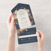 Waterverf van Rustic Bloom Floral Wedding All In One Uitnodiging (Afscheurbaar)