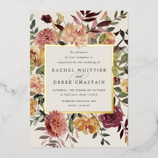 Waterverf van Rustic Bloom Floral Wedding Folie Uitnodiging (Voorkant)