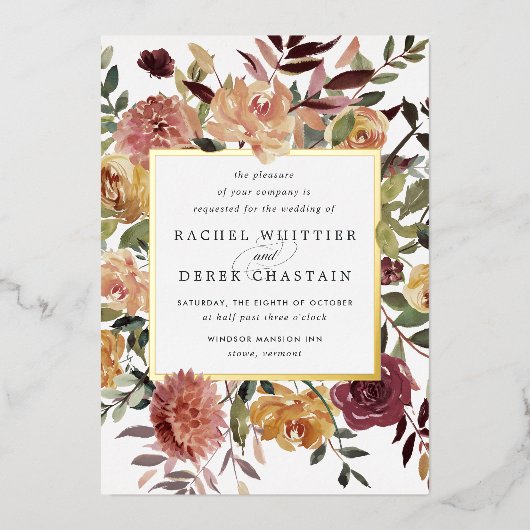 Waterverf van Rustic Bloom Floral Wedding Folie Uitnodiging (Voorkant)