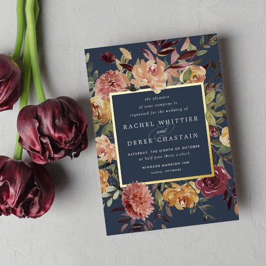 Waterverf van Rustic Bloom Floral Wedding Folie Uitnodiging