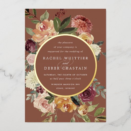 Waterverf van Rustic Bloom Floral Wedding Folie Uitnodiging (Voorkant)
