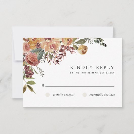 Waterverf van Rustic Bloom Floral Wedding RSVP Kaartje (Voorkant)