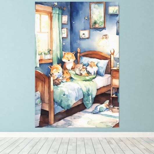 waterverf van schattige Critters Kwekerij Room Art Canvas Afdruk (Insitu (Houten vloer))