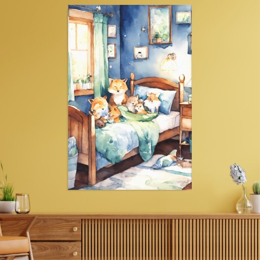 waterverf van schattige Critters Kwekerij Room Art Canvas Afdruk (Insitu (Woonkamer))