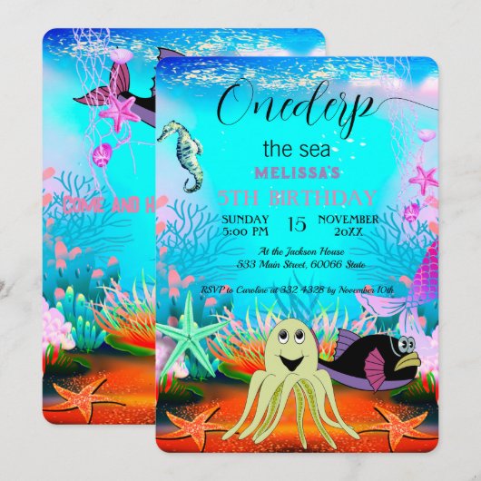 Waterverf van schattige Zeeen Kaart (Voorkant / Achterkant)