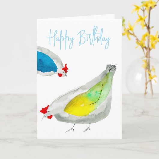 waterverf van Schattigee kippen Kaart (Gele Bloem)