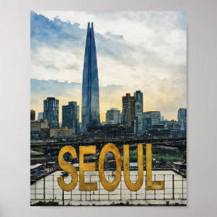 Waterverf van Seoul Korea Poster